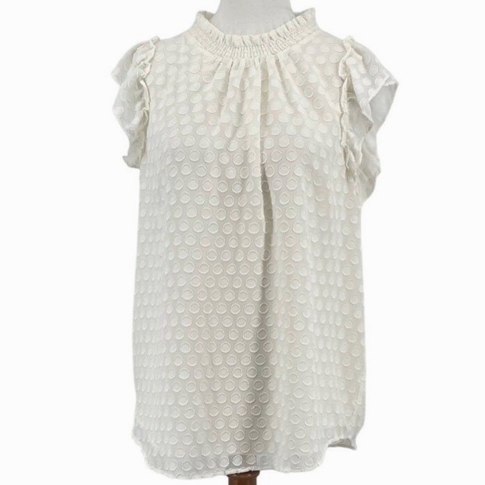 Loft Cream Polka Dot Sheer Sleeveless Top Romantic Victorian Ruffle